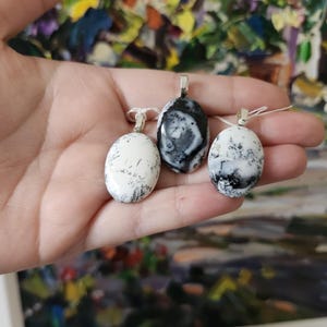 Dendritic Opal Dendopal Necklace Pendant, Polished Oblong Oval Gemstone on 1/4" Eyelet