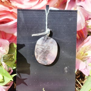 Rhodonite Necklace Pendant, Polished Oval on 1/4" Zinc Alloy Eyelet