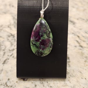 Ruby in Zoisite Large Pear Pendant for Necklace on 1/4" Silver Eyelet