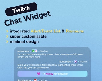 Widget de chat minimalista de Twitch: lista de eventos, pronombres y elementos de transmisión (descarga digital)