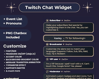 Widget de chat animado de Twitch: pronombres, gestos y elementos de transmisión (descarga digital)