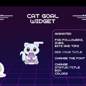 Cat goal widget for twitch: animated, for followers/subscribers/bits/tips