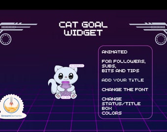 Consejos para la barra de objetivos de Twitch Cat: Widget de objetivos / Tarro mágico animado de gato / StreamElements OBS / Widget de streamer personalizable