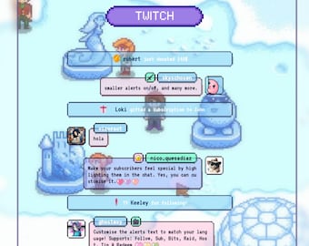 Chat de píxeles de Twitch Glass con avatares / Estilo transparente animado / StreamElements - Instalación con un solo clic