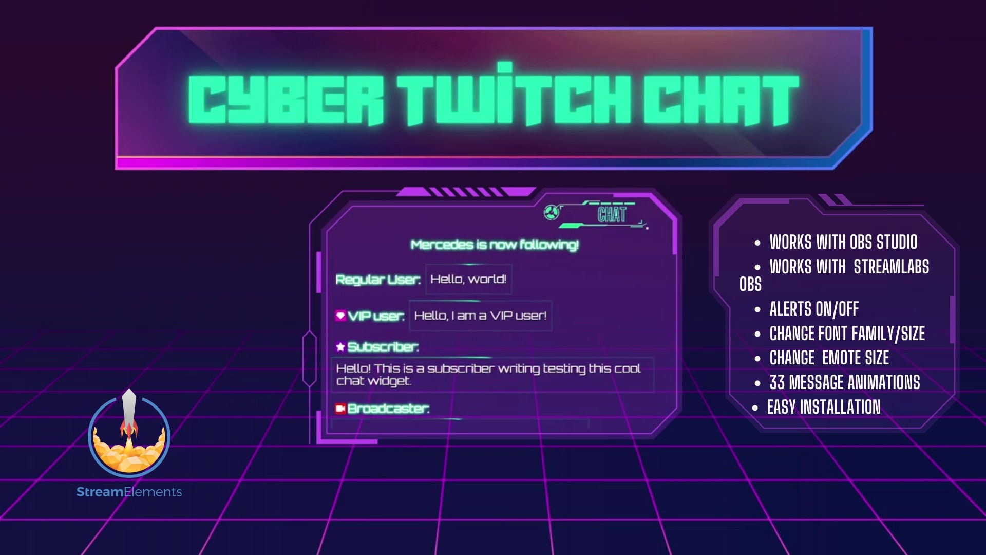 Cyberpunk Inspired Twitch Widget, Stream Chat Overlay, Streamelements OBS Integration, Interactive Twitch Chat Box