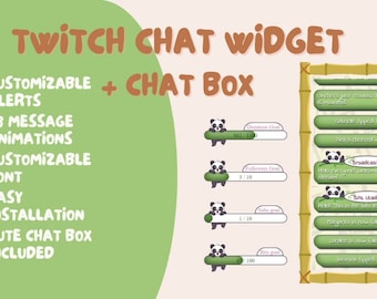 Twitch chat y widget de objetivos con alertas integradas + cuadro de chat a juego - Cuadro de chat personalizable con tema de panda lindo