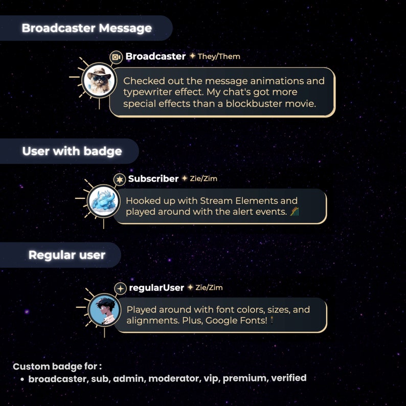 Night Sky Twitch Chat With Avatars, Animated, Alerts and Pronouns, Chat ...