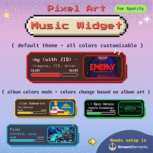 Pixel Spotify Music Widget, Currently Playing Song for Streamers, StreamElements OBS | Twitch, Youtube, Kick, Facebook