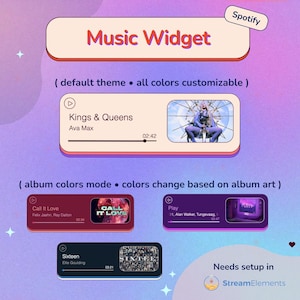 Cute Spotify Music Widget, Streamers, Currently Playing Song, StreamElements OBS | Twitch, Youtube, Kick, Facebook