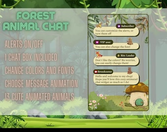 Widget de chat de Twitch animado de animales del bosque con alertas