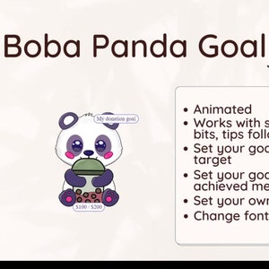 Goal Widget for Twitch - Boba Tea Purple Panda. Works with subscribers, donations(tips), Bits and Followers