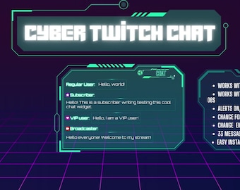 Widget de chat Cyberpunk para Twitch: cuadro de chat de neón verde con animaciones y alertas de transmisión / Widget de chat StreamElements para el estudio OBS/StreamLabs