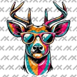 Vibrant Deer with Sunglasses Pop Art | Digital Download | 300 DPI Transparent PNG