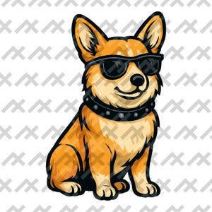 Cooler Corgis Hund SVG - Lustiger PNW Stil Corgis Clipart in Farben & Halsband