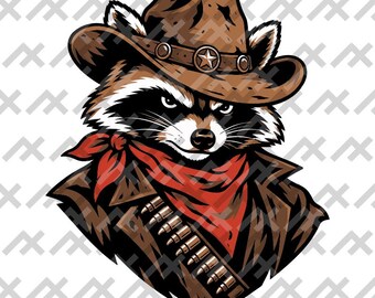 Outlaw Raccoon svg PNG EPS PDF | Western Cowboy Raccoon Digital Design | Bandit Animal Graphic | Wild West Instant Download