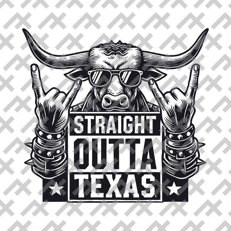 Rock Star Longhorn V2 Straight Outta Texas Design | Texas Pride Vector Art for DIY Projects