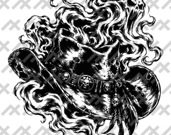 Haunted Cowboy Hat SVG, Spooky Western Ghost Design, Black and White Horror Hat Artwork, Gothic Digital Download