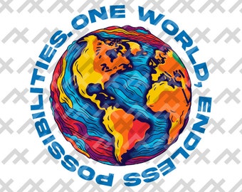 Global Adventure Map Artwork - Vibrant World Illustration, Printable & Editable Formats, Digital Download