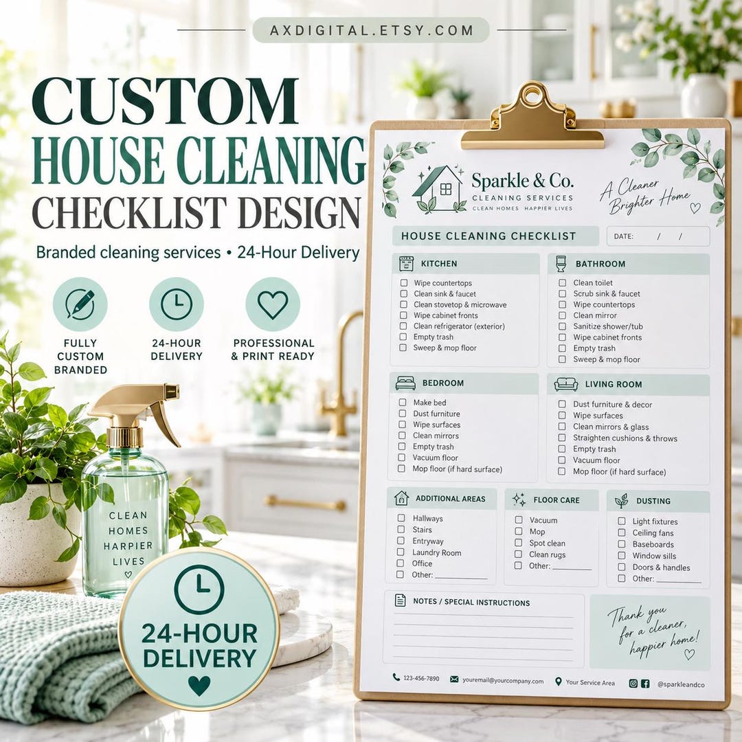 Cleaners Checklist Custom House Cleaning Checklist Design | Branded Cleaning Services, 24 ...
