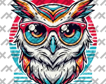 Vibrant Owl with Sunglasses Pop Art | Digital Download | 300 DPI Transparent PNG