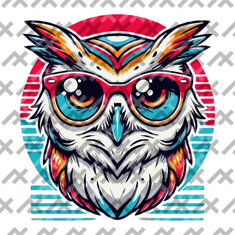 Vibrant Owl with Sunglasses Pop Art | Digital Download | 300 DPI Transparent PNG