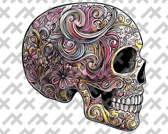 Colorful Sugar Skull Digital Design – Intricate Día de los Muertos Art for DIY Projects