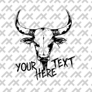 Aanpasbaar digitaal Bull-ontwerp – personaliseren met je tekst – moderne zwart-witte bull-kunst voor doe-het-zelfprojecten