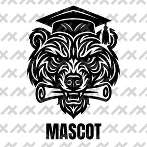 トライバル卒業クマSVG | *フリーフォント付き* 2025年度卒業クラス シャツやデカール用トライバルアニマルクリップアート | PNG EPS デジタルダウンロード