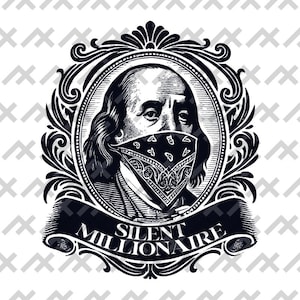 Benjamin Franklin Bandana png, eps, pdf, svg 'Silent Millionaire' Gangster Style Vector Design per T-shirt, download digitale