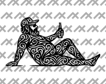 Tattoo Style Beer Guy SVG: Chill Dude Tribal Vector (Digital Download)