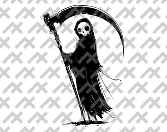 Grim Reaper Cartoon Illustration – Spooky Halloween Art (Digital Download)