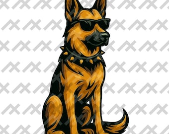 German Shepherd Vector Art – Studded Collar Dog Design (Digital Download)