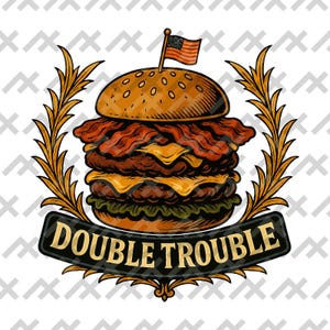 Double Trouble Cheeseburger Crest – Digital Download PNG | Bold Burger Lovers Art