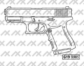 Glock 19 Vector Art - Precision Firearm Outline (SVG, Png, Pdf, Eps) - Digital Download