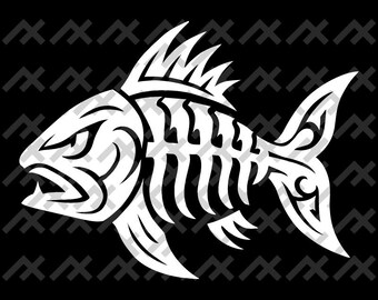 Tribal Fish Skeleton SVG: Bold Fishing Vector Clip Art (Digital Download)