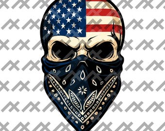 USA Flag Skull Bandana SVG: Patriotic Biker Design (Digital Download)