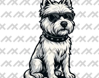 Westie Vector Art – West Highland Terrier with Sunglasses (Digital Download