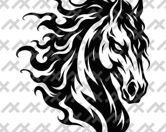 Phantom Stallion svg PNG EPS PDF | Black and White Ghost Horse Design | Dramatic Horse Head Graphic | Digital Download