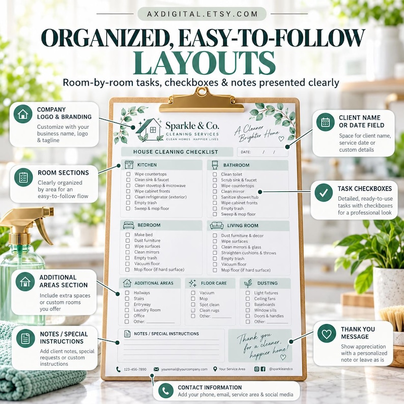 Cleaners Checklist Custom House Cleaning Checklist Design | Branded Cleaning Services, 24 ...