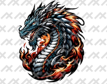 Fierce Dragon Vector Sticker – Fire Dragon Digital Art (svg, png, pdf, dxf Files)
