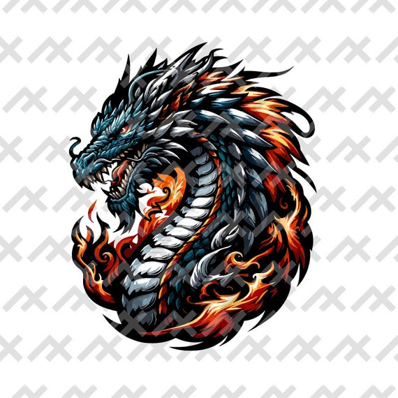 Fierce Dragon Vector Sticker – Fire Dragon Digital Art (svg, Png
