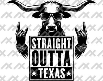 Rockstar Longhorn svg, png, dxf, pdf - &#39;Straight Outta Texas&#39; Digital Art