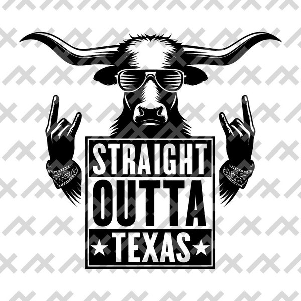 Rockstar Longhorn svg, png, dxf, pdf - 'Straight Outta Texas' Digital Art