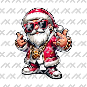 Gangsta Santa SVG - Arte digital de Papai Noel Hip-Hop estiloso - dxf, pdf, png, svg - Downloads legais de Natal para artesanato e vestuário