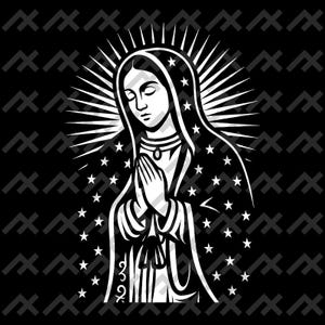 Virgen de Guadalupe Mary zwart-wit SVG | Vetgedrukte vectorillustraties | Moderne katholieke kunst | Tatoeage | Vierkant ontwerp 4000 x 4000 png svg eps pdf