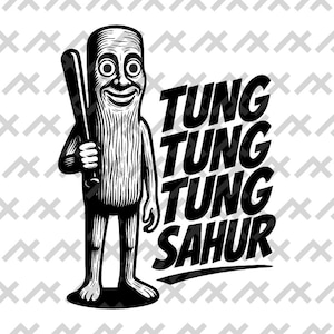 Tung Tung Tung Sahur SVG PNG | Lustiges Log Meme Design | Viraler Vektor Aufkleber | Schwarzweiß-Ramadan-Wakeup-Kunst