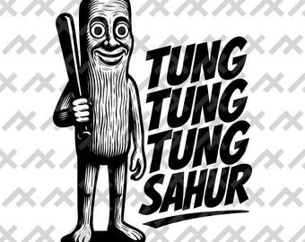Tung Tung Tung Sahur SVG PNG | Funny Log Meme Design | Viral Vector Sticker | Black and White Ramadan Wakeup Art