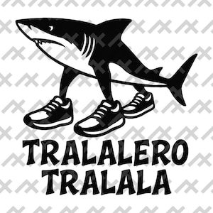 Tralalero Tralala SVG PNG / Diseño divertido de meme de tiburón / Pegatina vectorial viral / Arte de estilo callejero en blanco y negro