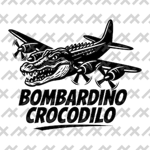 Bombardino Crocodilo SVG PNG / Diseño de meme de avión cocodrilo / Arte vectorial viral / Divertido popurrí de animales militares en blanco y negro