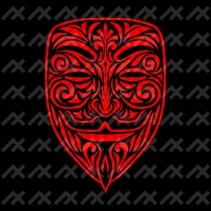Masker SVG-PNG | Stijl Rood vectorgezicht met tribal detail | Digitale download voor shirts, stickers en posters